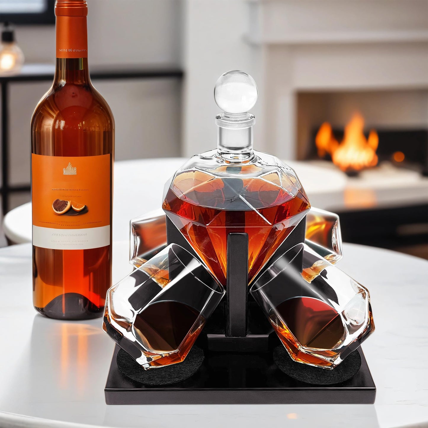Montex Whiskey Decanter Set, Diamond Decanter Set with 4 Glasses 4 Whiskey Stones, Decanter Whiskey Set Gifts for Men