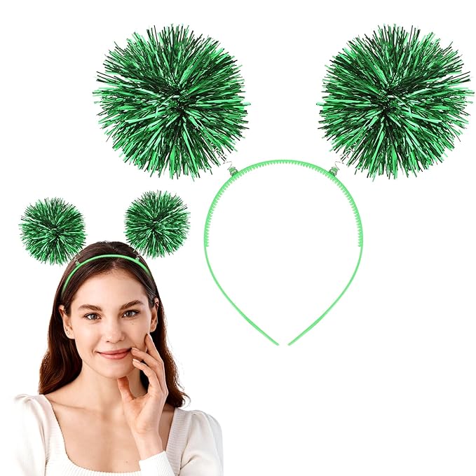 WY LIGHTING LEVEL Pom Pom Headbopper Fun Festive Headwear Foil Strips Tinsel Fashion Hair Hoop Fluffy Ball Headband Fancy ...