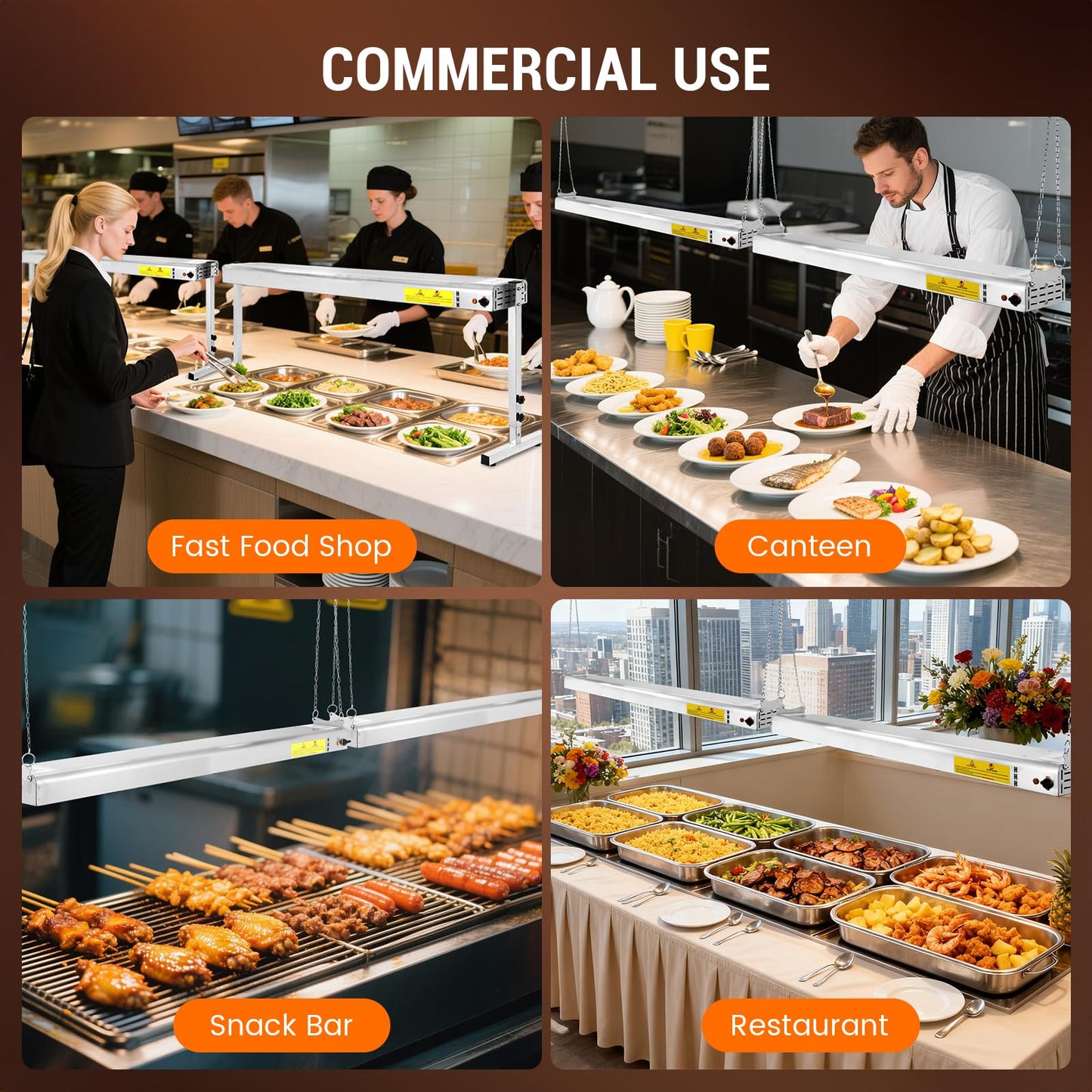Hiteemer 48-Inch Food Heat Lamp, 1300W Commercial Food Warmer Electric Strip Heater Overhead Stainless Steel Catering Heating Lamp for Buffet Restaurant Parties Kitchen, Silver 115V