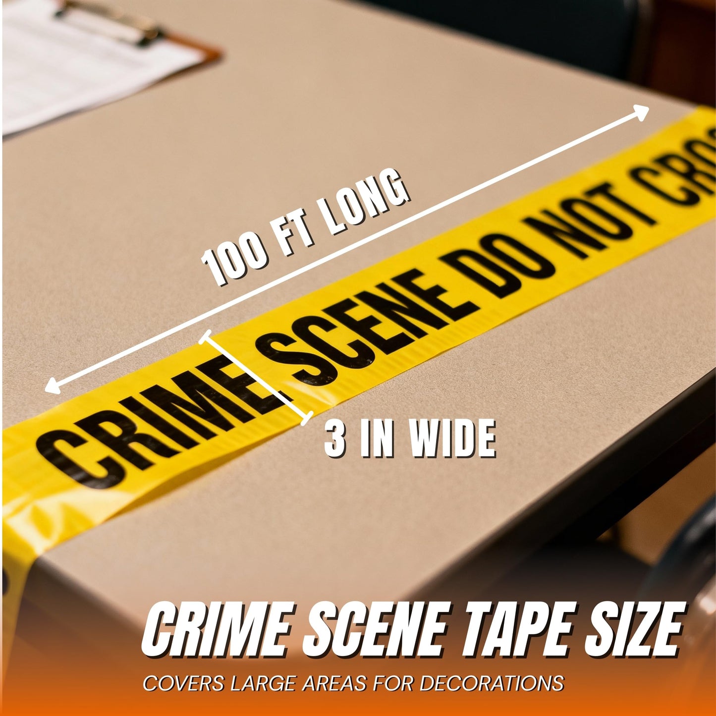 Crime Scene Do Not Cross Tape 3 X 100 • Bright Yellow with a Bold Black Print • 3 in. Wide for Maximum Readability • Tear Resistant