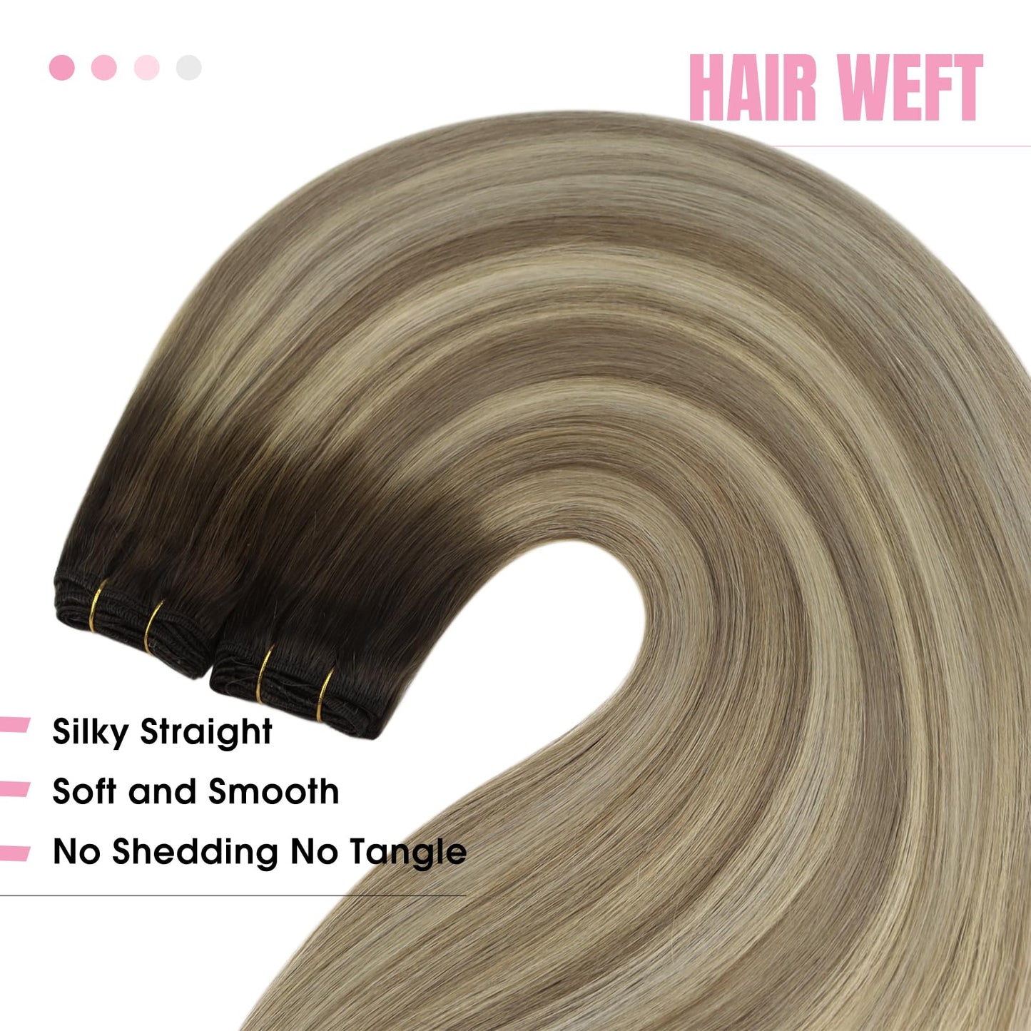 YoungSee Weft Extensions Human Hair Brown Ombre Sew in Real Hair Extensions Soft Weft for a Smooth and Natural Finish 20Inch 100