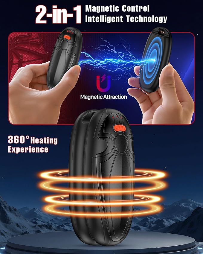 Hand Warmers Rechargerable 2 Pack - 14000mAh Electric AI Handwarmers with Charging Case, Magnetic 2 in 1 Pocket Heater, Gifts for Women/Men/Golf/Hunting/Travel/Camping Accessories
