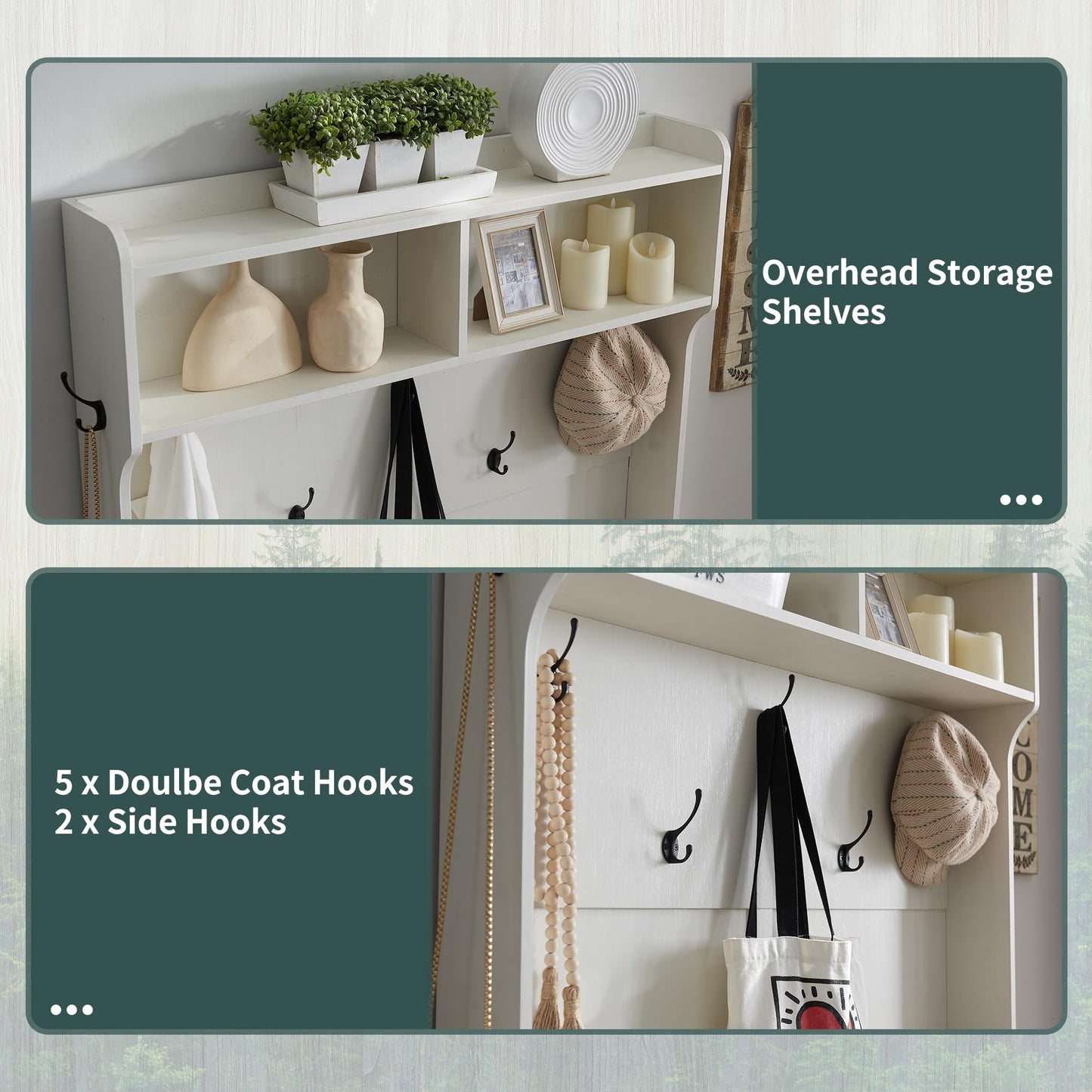 JXQTLINGMU 42" Farmhouse Hall Tree with Shoe Storage, Entryway Bench with 12 Cubbies, 7 Hooks & Barn Doors, Mudroom Coat Rack Cabinet, Off White