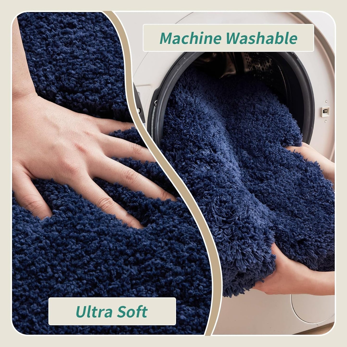 Navy Bathroom Rugs 24x36 Non Slip Fluffy Bath Mat for Bathroom Floor Washable Plush Luxury Bath Rug for Tub Soft Shaggy Absorbent Shower Sink Mat