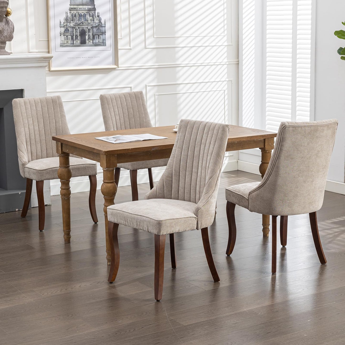 ZenNook Mid Century Modern Dining Chairs Set of 6, Beige Fabric Upholstered Kitchen & Dining Room Chairs Set of 6