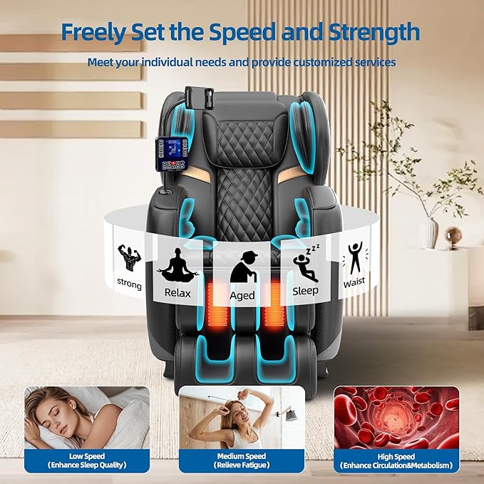 Massage Chair Full Body, Zero Gravity Massage Chair 2026 Recliner with 10 Fixed Rollers, 20 Auto Massage Modes, 8 Airbag, Waist and Back Heating, Bluetooth, Touch Screen Controller (Upgraded Black)