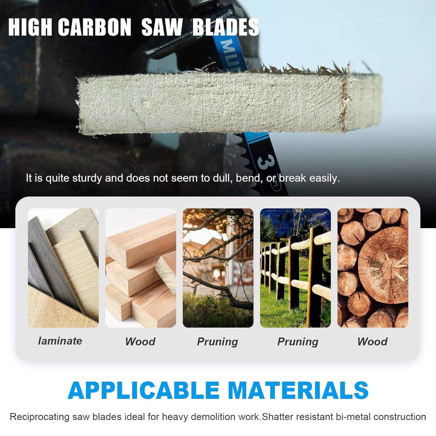 10 Pack 6 inch Reciprocating Saw Blades Set， 3 TPI High Carbon Saw Blades for Wood Cutting ，Saw Blades with Organizer Case (10, 3T/6inch)