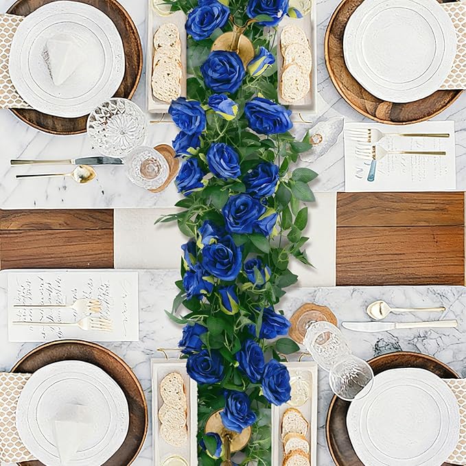 U'Artlines 5 Pack Artificial Royal Blue Rose Vines Floral Garlands Total 32.5 Ft Fake Vine Silk Flower Garland for Indoor Outdoor Home Wedding Arch Garden Wall Decoration