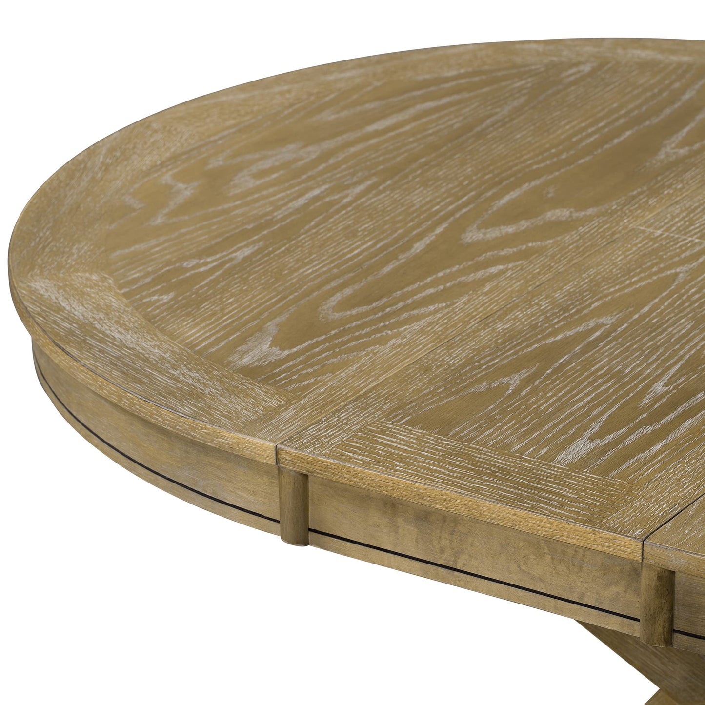 GDFStudio 42"-54" Farmhouse Extendable Dining Table for 4-6 with 12" Butterfly Leaf Round-to-Oval Top Cross-Base Legs, Kitchen & Dining Room Table, 300 lb Capacity, Space-Saving, Natural Wood Wash