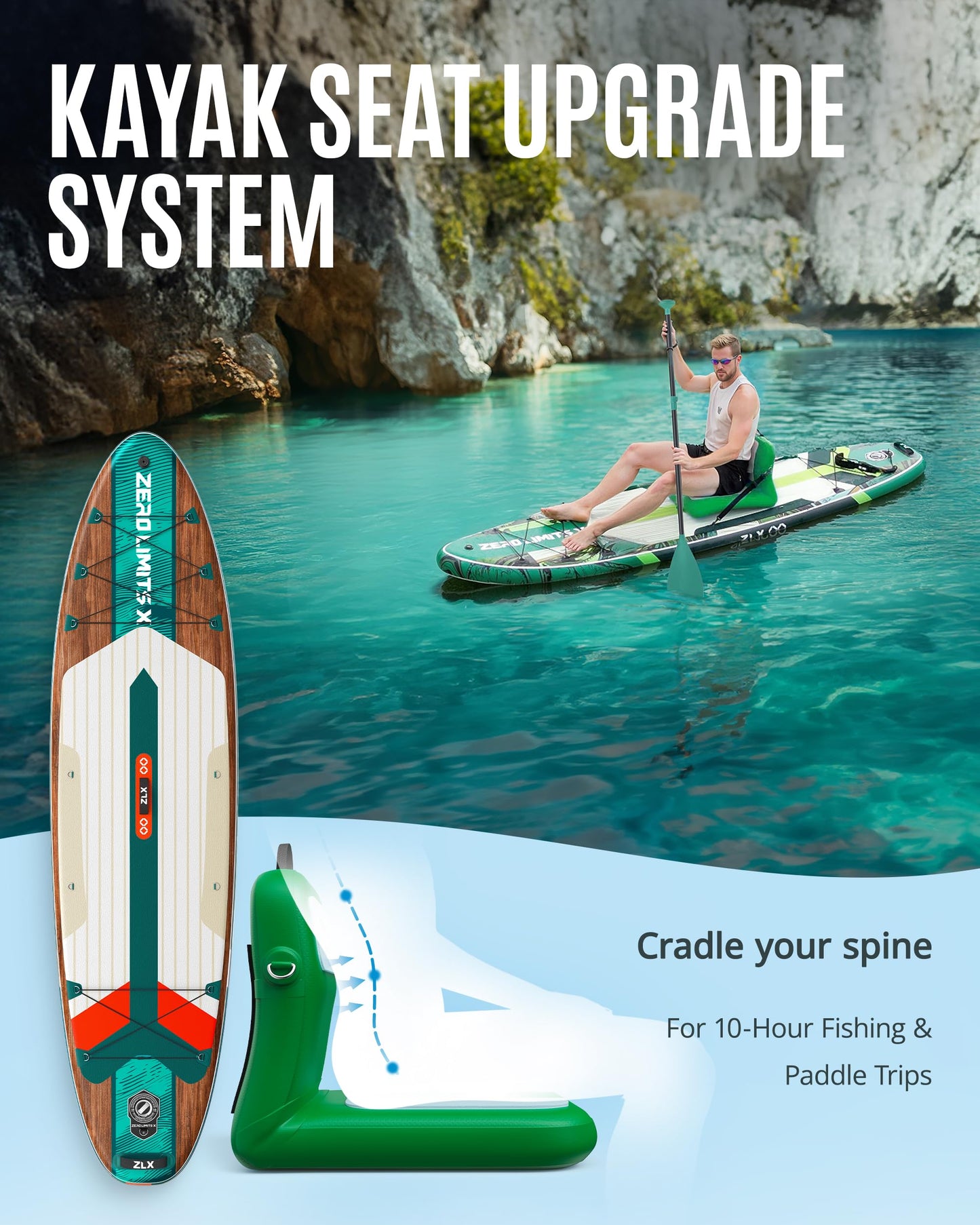 ZLX Inflatable Paddle Board with Seat, 10'6" Stand Up Paddleboard for Adults, Non-Slip Stable SUP, Unique Center Fin, Premium Accessories, Portable Blow Up Paddle Boards for Beginner, All Skill Levels