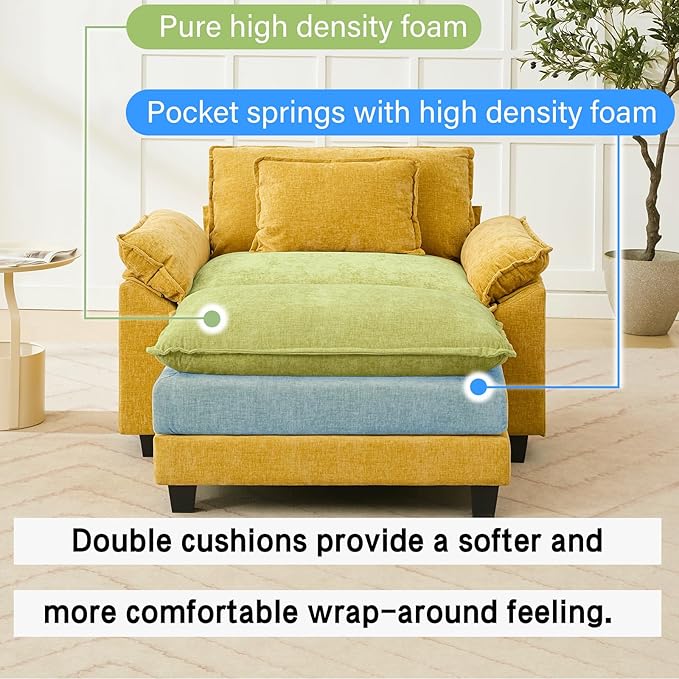 Oprisen 53" Modular Sectional Sofa, Comfy Cloud Couch Sectional Sofa with Ottoman, Chenille Sofa Sleeper Deep Seat Sofa with Throw Pillows for Living Room (Yellow)
