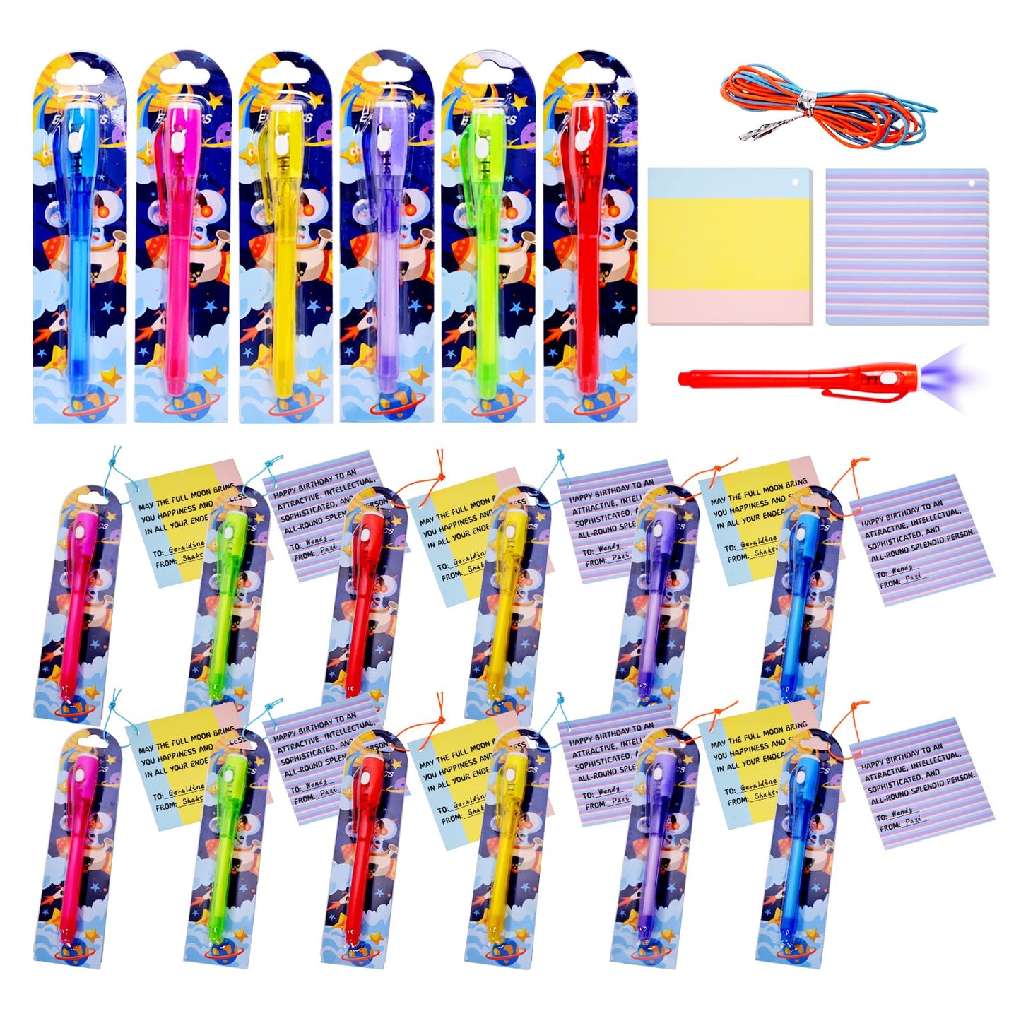 Invisible Ink Pens Gifts Cards. 24 Pack Spy Pen invisible pens with uv light for kids, Magic Pen for Secret Message, Birthday Party,Christmas, and Halloween Goodies Bags Toy(24PCS+Gifts Cards)