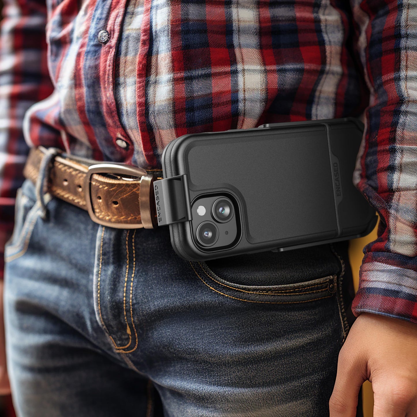 Protective Belt Case Designed For Iphone 15 With Holster Clip [Rebel Series] Shockproof Heavy Duty Cover With Phone Holder (Blac