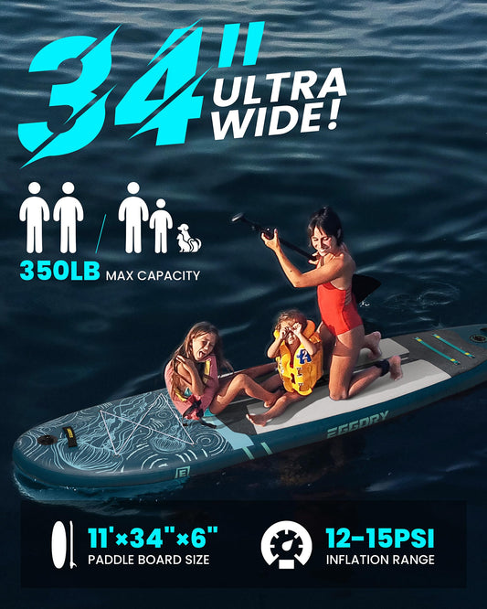 Inflatable Paddle Board,Stand Up Paddle Board Set, Extra Wide SUP Board with Removable Fin, Floating Paddle, Hand Pump, Waterproof Phone Pouch,Traveling Board (JF Dark Green)