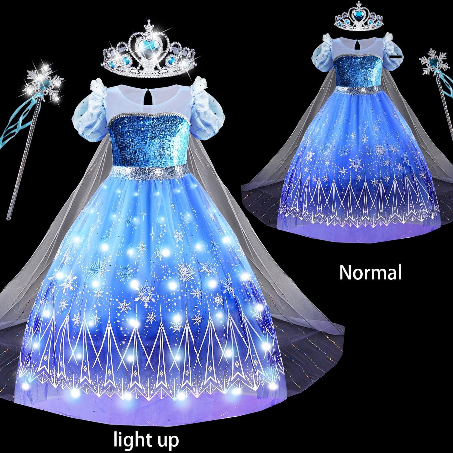 Aimeiar Light Up Girls Halloween Costume Snow Princess Dress Ice Christmas Costumes Toddler Kids Costume with Accessories