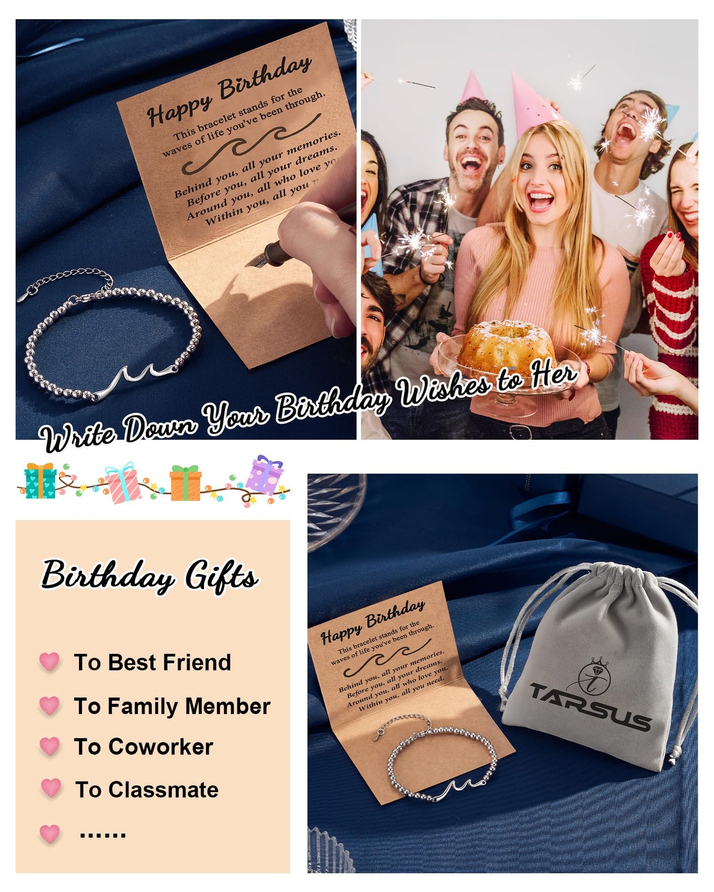 Tarsus Birthday Gifts for Women Unique, Birthday Decorations Gifts Ideas for Her Wave Bracelet Daughter Best Friend Sister 16th 18th 21st 30th 40th 50th 60th 65th 70th 75th 80th