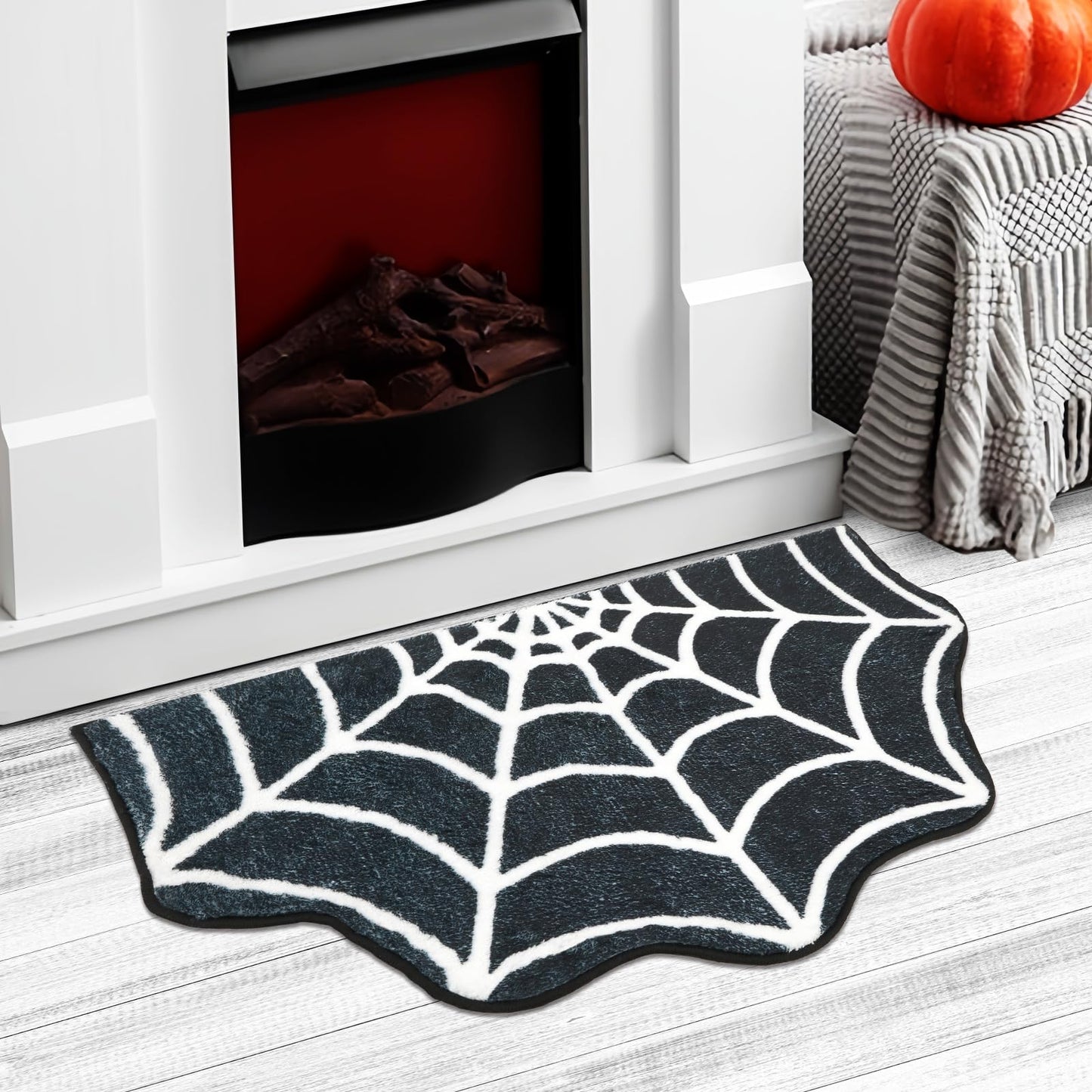 kaiolbly Halloween Spider Web Bath Mat 18 x 28 Inch Black Halloween Bathroom Rug Halloween Bath Mat Shower Rug Non Slip for Home Kitchen Bathmat Doormat Decor