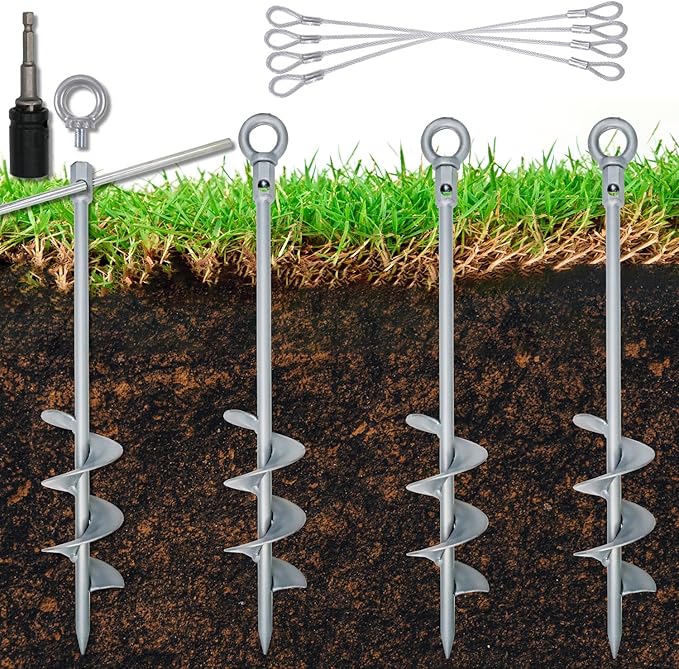 Tyalez 30 inch Ground Anchor Heavy Duty Earth Anchors Set Screw in for Mobile Home, Swing, Tent Trampoline Anchors Wind Resistant Tree Stakes and Supports with Drill Socket, 4 Pack