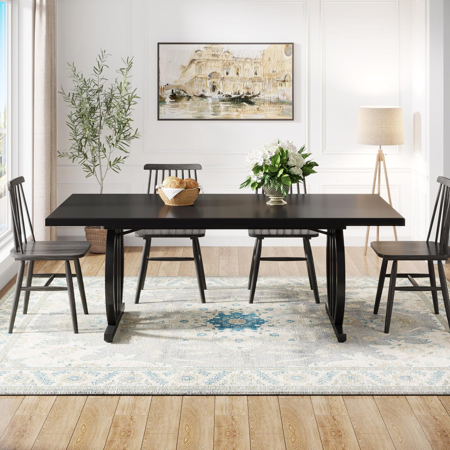 LITTLE TREE Modern Dining Table for 4-6 People, 63" Large Rectangular Kitchen Table with Geometric Legs, Unique Dinner Table Kitchen & Dining Room Furniture