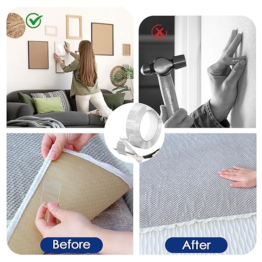 5 Packs Double Sided Tape Heavy Duty, Nano Tape Mounting Tape Clear Multipurpose Strong Adhesive Tape for Home, Office, 1.2 in × 9.85 FT,