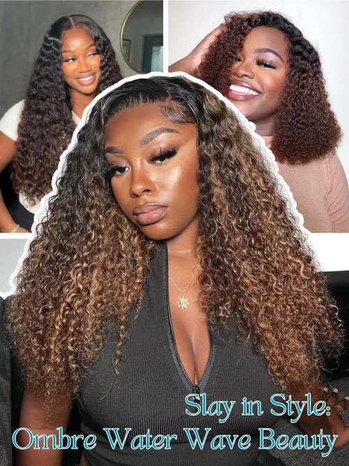 Anmetan 12A Brown Ombre Human Hair Bundles Water Wave 24 Inch, Chestnut Ombre Brown Wet n Wavy Single Bundle with Dark Roots 3 Tone Color #T1B/2/30 Thick Sew In Weave Remy Hair Keep Soft After Washes