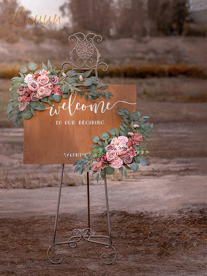 Wedding Arch Flowers, Artificial Floral Decor for Wedding Ceremony & Reception, Standard Size Large Flower Swag Set for Backdrop & Welcome Sign, Pack of 2 (Dusty & Blush)