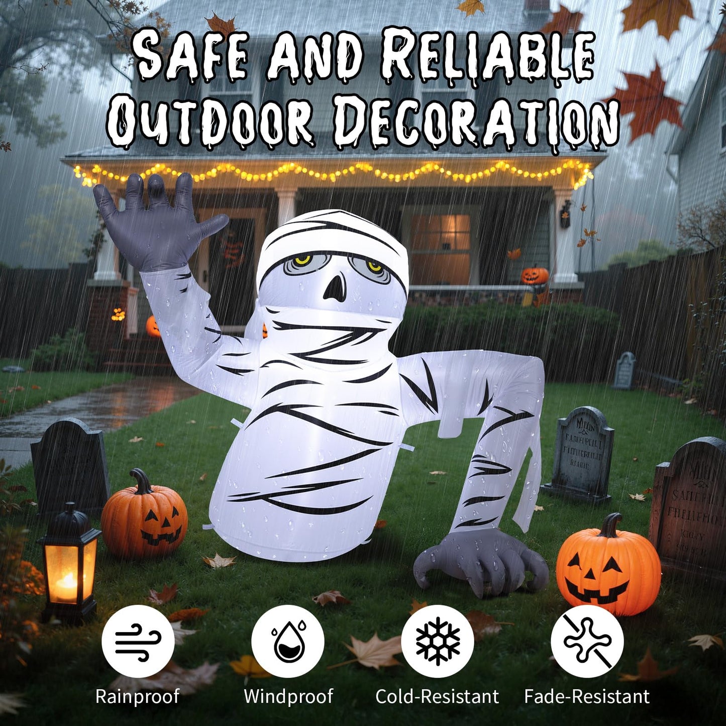 Dawdix 5.2FT Halloween Inflatable Mummy Outdoor Decorations Blow Up Yard Mummy Rising from Ground Decoration with Build-in LEDs for Holiday Party Indoor Outdoor Yard Garden Lawn Lawn