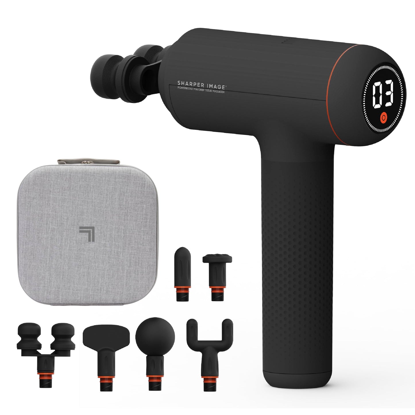 Sharper Image PowerBoost Max Massage Gun | Anti-Stall Deep Tissue Percussion Massager | 7 Speeds | Workout Muscle Recovery | Pain Relief | Back Shoulder Massager | Massage Tool | Gifts for Men Women