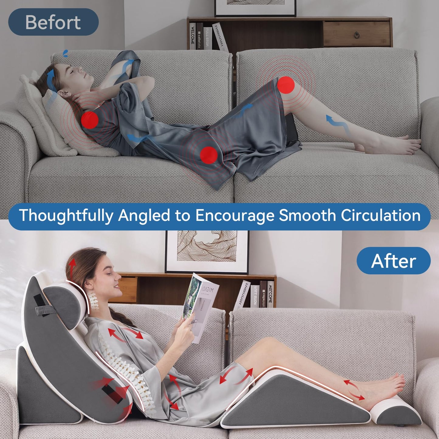 Negwoo Wedge Pillow Set for After Surgery, 5 PCS Bed Wedge Pillow for Sleeping, Memory Foam Orthopedic Back Adjustable Pillow for Pain Relief and Acid Reflux with 2 PCS Axilla Pillow Grey