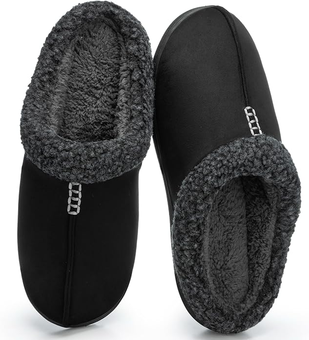 GOEWY Mens Suede Slippers with Memory Foam Indoor Outdoor House Shoes Warm Winter Slip On Slippers with Non-Slip Sole Gift...