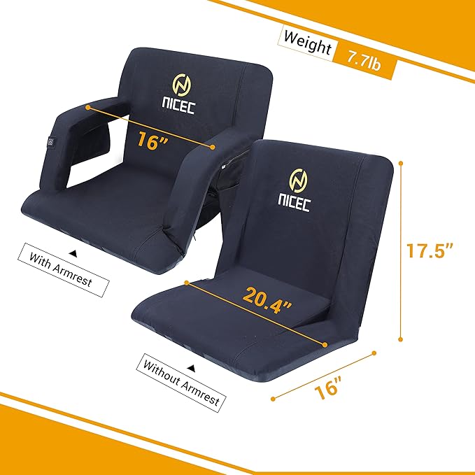 Nice C Stadium Seats, Floor Chair, Bleacher Chairs, 5 Reclining Positions Waterproof Cushion, Ultralight, Foldable, Extra Thick Padding, with Shoulder Straps & Net Pockets, Power Bank Not Included