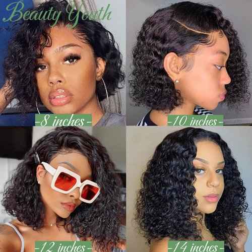 beauty youth 10 inch Water Wave Short Bob Lace Front Wigs Human Hair for Black Women 13x4 Short Bob Wigs Unprocessed Brazilian Virgin Human Hair Wet and Wavy Lace Wigs Natural Color