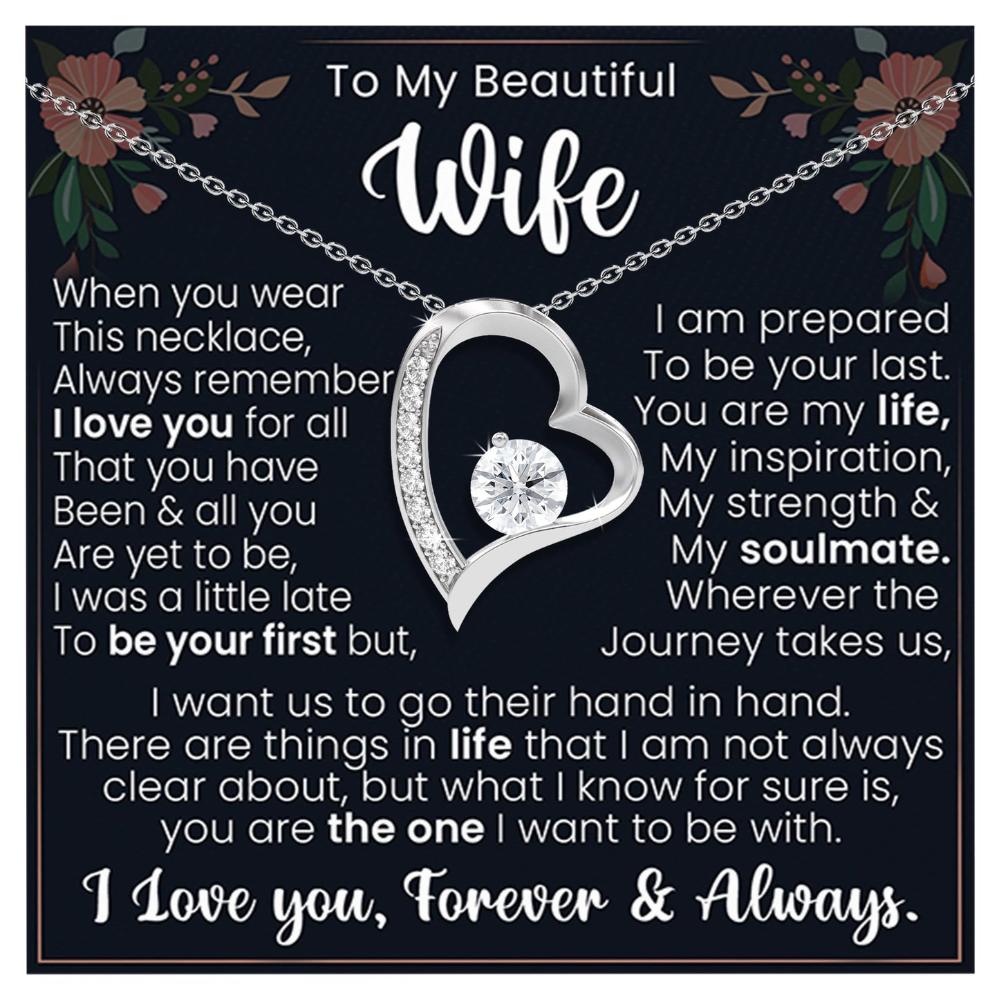LAZYGIFT Husband To Wife Necklace Present Anniversary Necklace For Wife Birthday To My Hot Doe Soulmate Gift 14k White Gold Finish (Luxury Box)