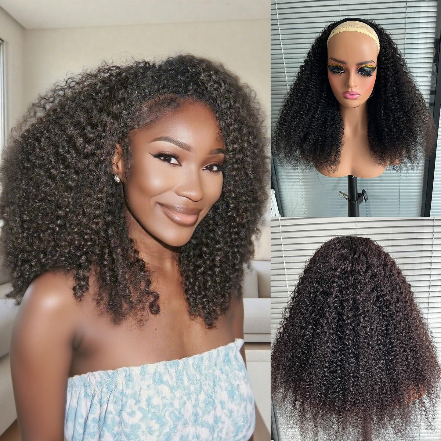 DSEKCAIN Curly Half Wig Human Hair 26 Inch Glueless 100% Real Human Hair Kinky Curly Half Wig 3 In 1 Seamless Flip Over Wigs Wit