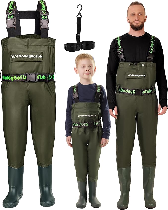 DaddyGoFish Chest Waders for Kids and Adults, Fishing and Hunting Waders with a Pocket and a Wader Hanger