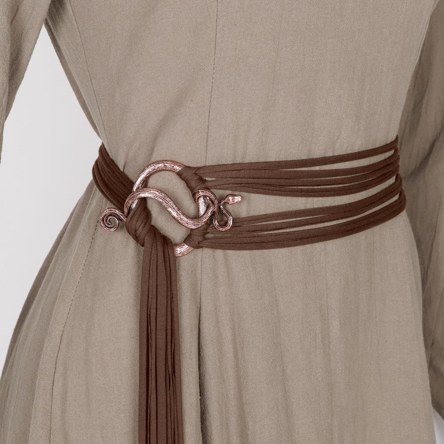 L'VOW Viking Troll Cross Belt Medieval Extra Long Rope Belt Norse Witch Belt for Women Renaissance Belt (Brown)