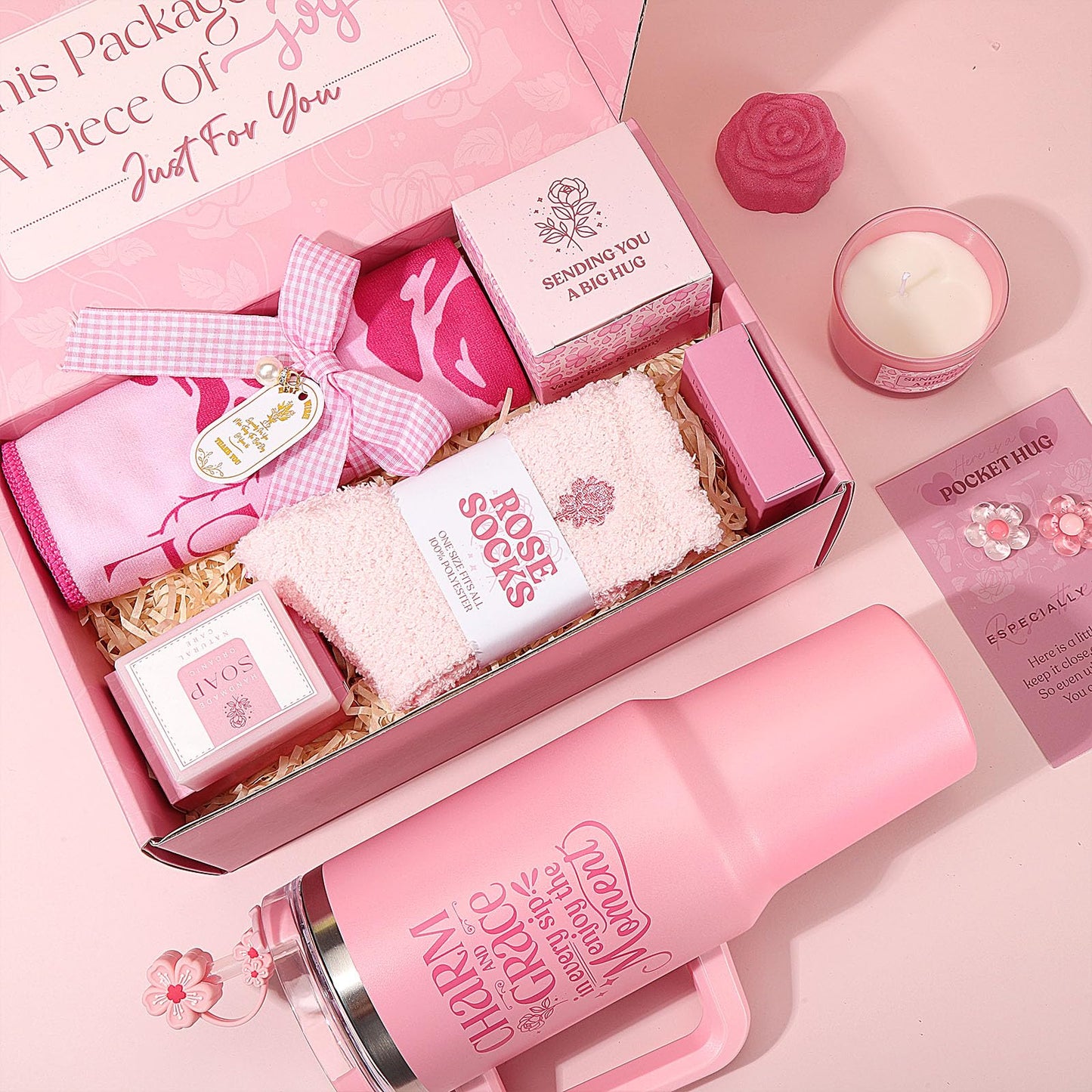 Birthday Gifts for Women Self Care Gift - Get Well Soon Gift Thank You Gift Retirement Gift - Rose Relaxing Spa Gift Basket Self Care Package for Women, Best Friend, Girlfriend, Wife, Mom, Sister, Her