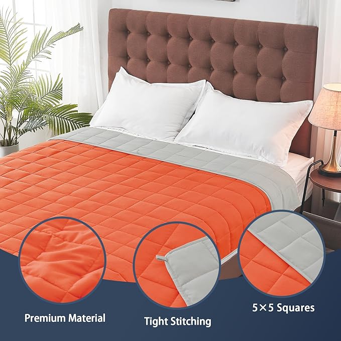 yescool Weighted Blanket for Adults (25 lbs, 60" x 80", Orange) Cooling Heavy Blanket for Sleeping Perfect for 240-260 lbs, Queen Size Breathable Blanket with Premium Glass Bead, Machine Washable
