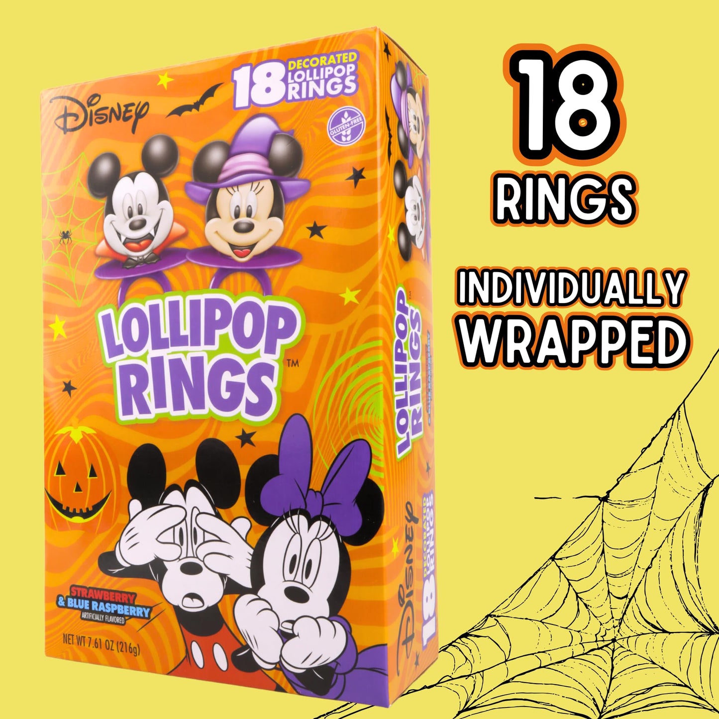 Limited Edition Disney Dracula Mickey and Minnie Mouse Halloween Lollipop Rings, Individually Wrapped Trick or Treat Candies, 18 Suckers