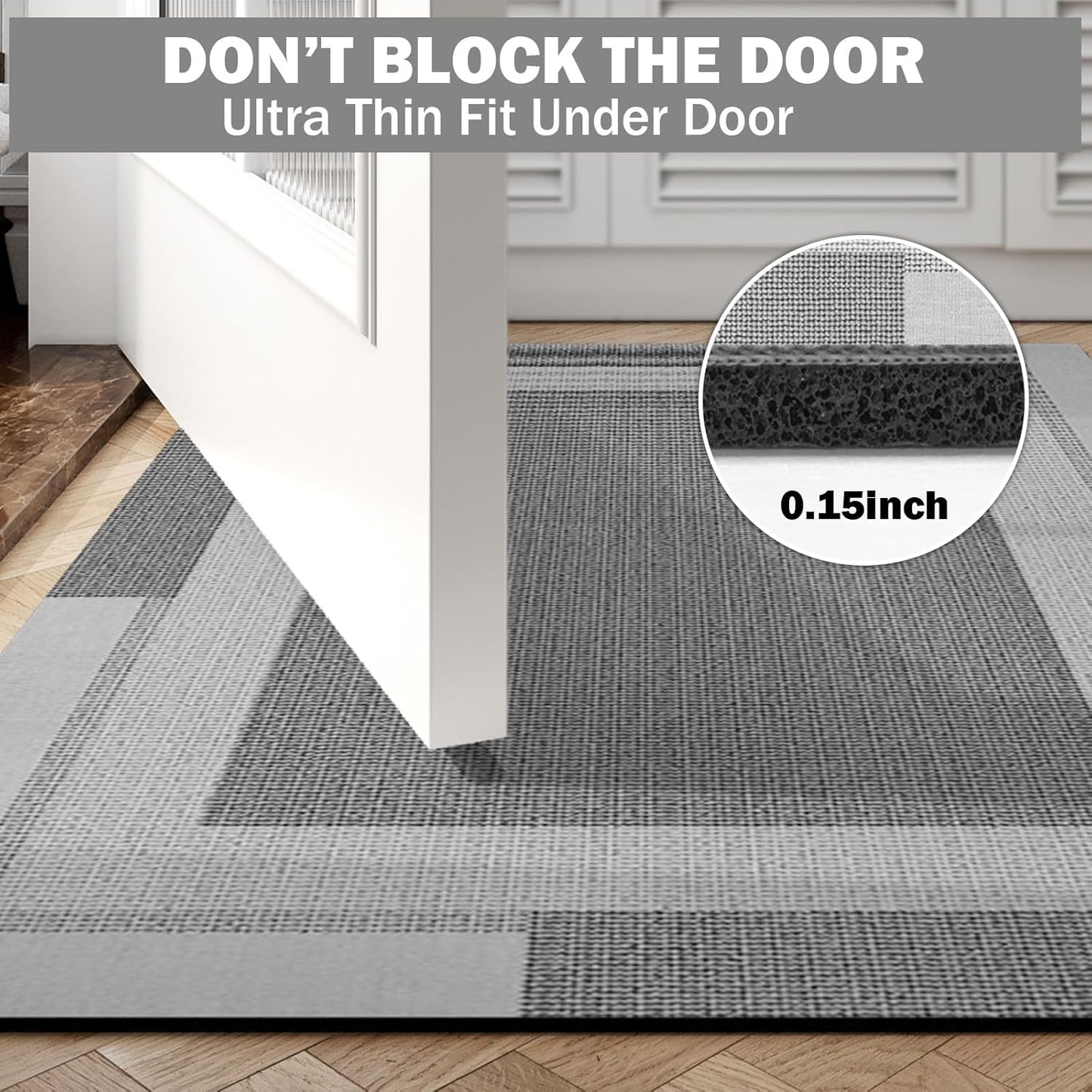 Extra Long Non Slip Bathroom Runner Bath Mat, Rubber Backing Ultra Thin Bath Rug Fit Under Door Quick Dry Super Absorbent Washable Shower Mat for Bathroom Floor Bathtub Sink, Grey 24"x70"