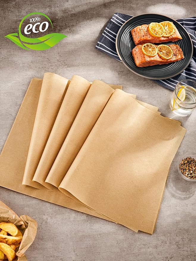 SMARTAKE 120Pcs Parchment Paper Sheets, 16x24 Inch Pre-Cut Parchment Paper for Baking, Non-Stick Baking Paper, Natural Wood Pulp, for Air Fryer Steaming Grilling Rack Oven (Unbleached)