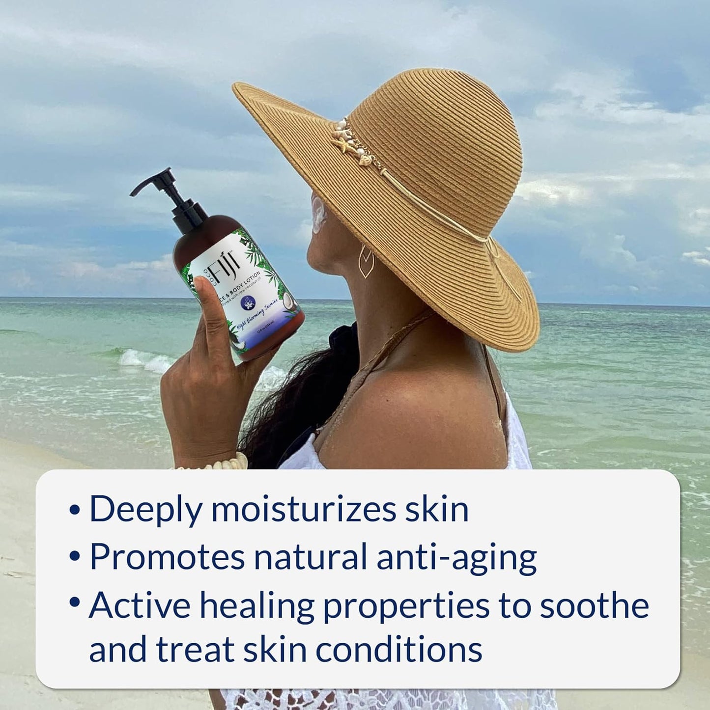 Coco Fiji Face & Body Lotion Infused With Coconut Oil | Lotion for Dry Skin | Moisturizer Face Cream & Massage Lotion for Women & Men | Night Blooming Jasmine 12 oz, Pack of 3