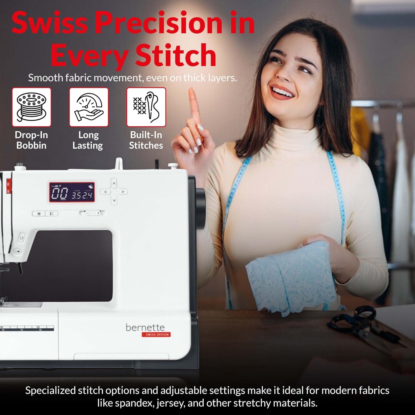 Bernette B37 Computerized Sewing Machine with 50 Stitches, LCD Display, 7mm Stitch Width Includes TopStitch Carrying Tote Bag
