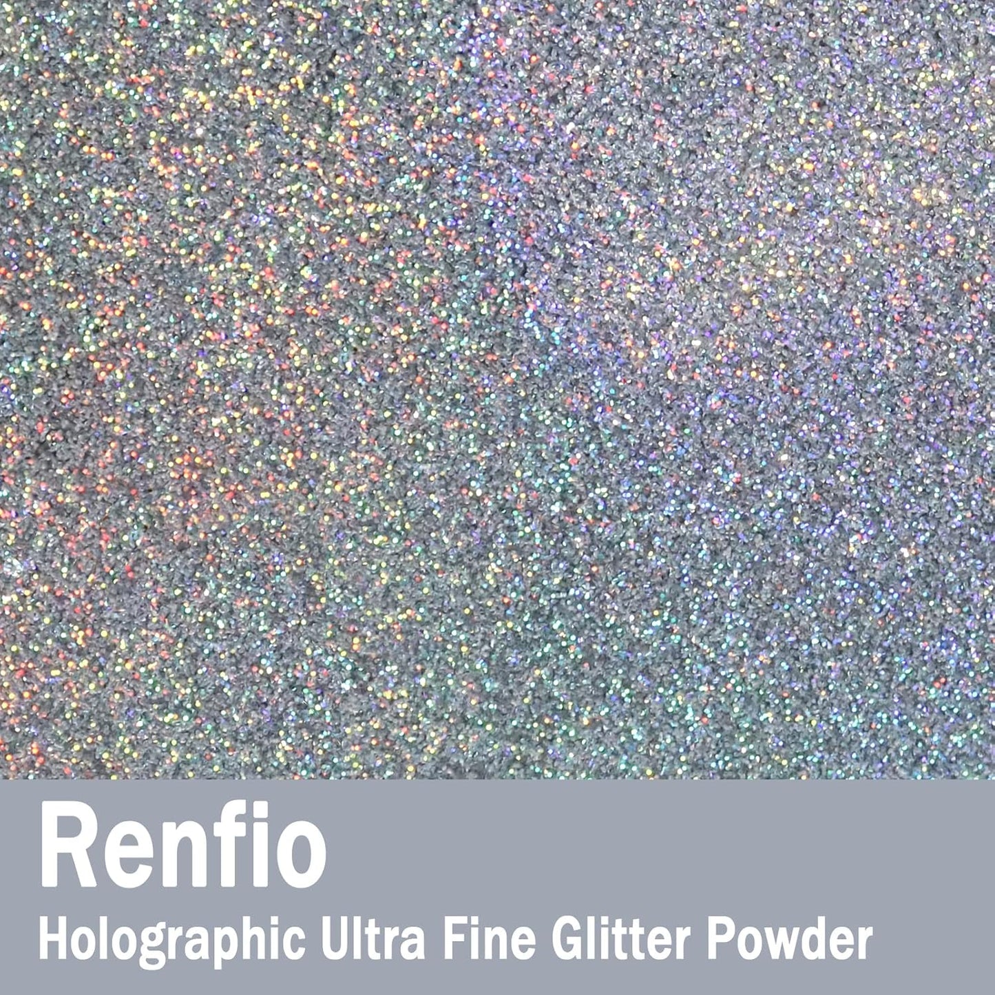 Renfio Holographic Ultra Fine Glitter Powder Metallic Resin Glitter 2.11 Oz (60g) PET Flakes Crafts Sequins 1/128" 0.008" 0.2mm Epoxy Chips Flakes for Tumblers Slime - Diamond Laser Silver
