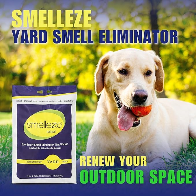 SMELLEZE 25 lb. Yard Odor Eliminator for Dogs – Long-Lasting Turf Cleaner for Pet Urine Outdoor & Poop | Safe for People, Pets, Plants & Planet | Works on Grass, Gravel, Patios & Kennels