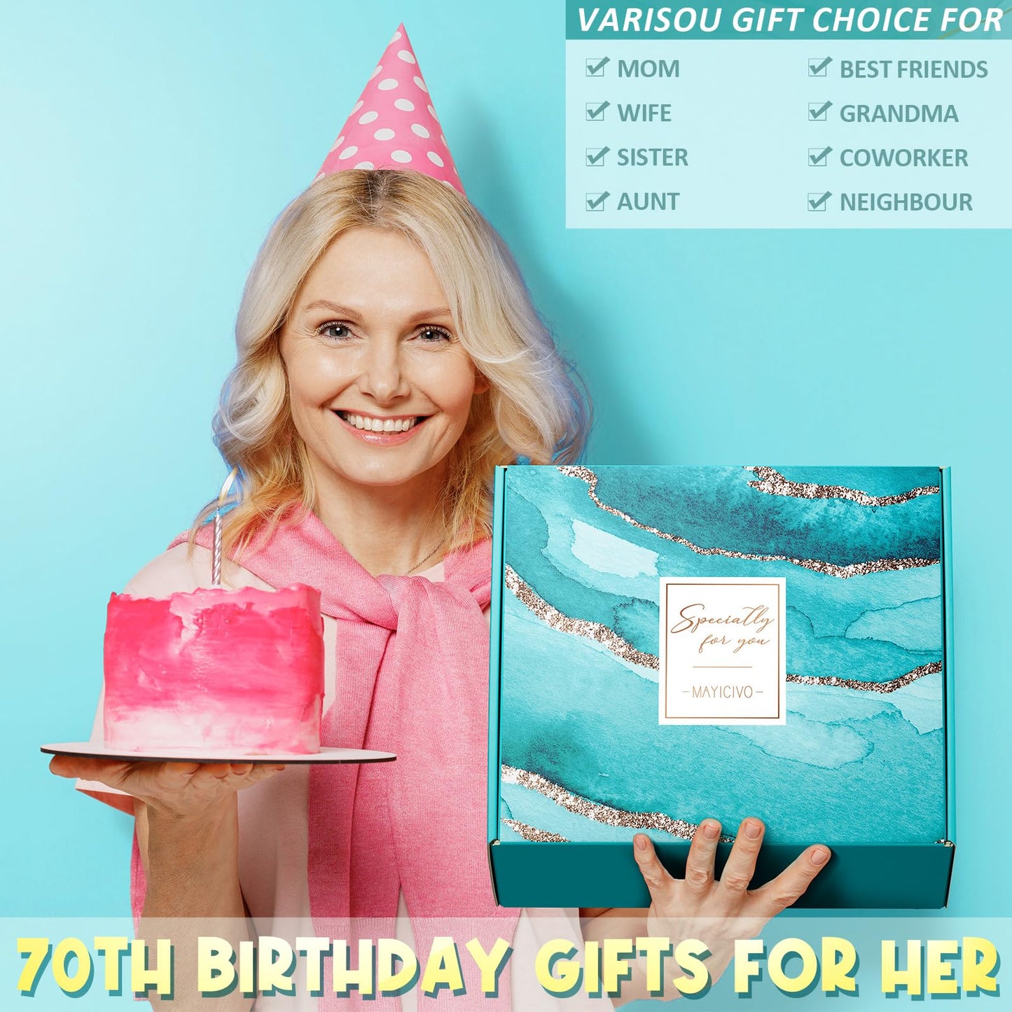 70th Birthday Gifts for Women, Unique 1955 Birthday Gifts for 70 Year Old Women Birthday Gifts Basket, Fabulous 70th Happy Birthday Gift Idea for Mom Lady Sister Friend Wife Grandma w/Canvas Tote Bag