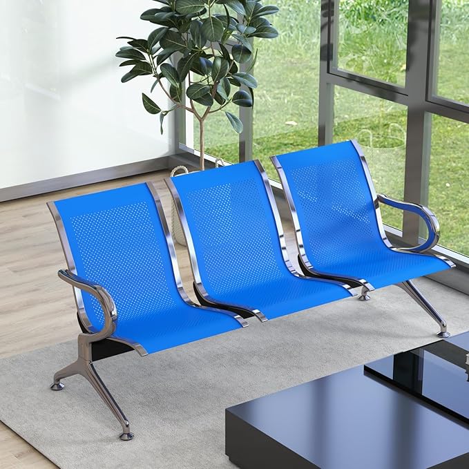 Kinsuite Waiting Room Chairs - Airport Reception Chairs 3 Seat Office Guest Chairs & Reception Chairs for Office, Business, Bank, Hospital, Blue