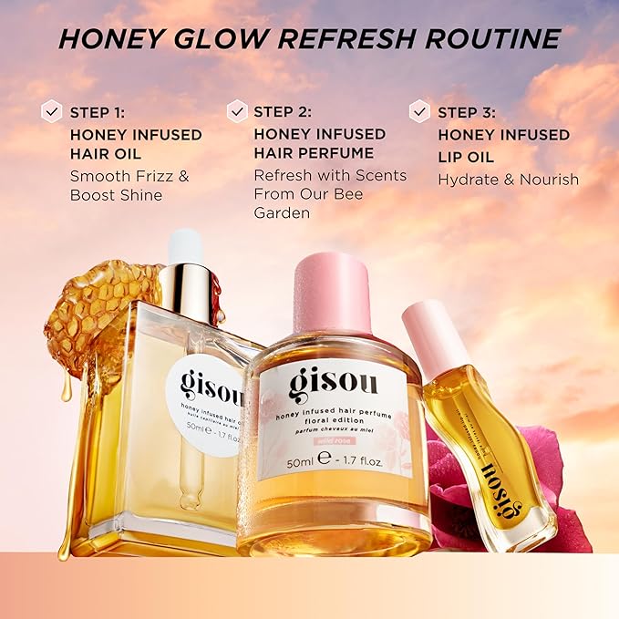 Gisou Honey Infused Hydrating Lip Oil, Nourishing Lip Moisturizer for Dry Lips, 0.27 fl oz (Raspberry Swirl)