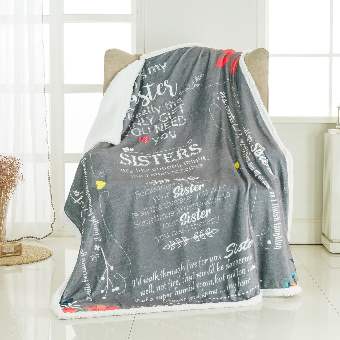 Piwaka Sister Blanket Gift from Sister - Thoughtful Birthday Gift for Women, Sentimental Throw, Cozy Fleece Keepsake to Celebrate Sisterhood, Meaningful Present for Sisters of All Agesd (Grey)