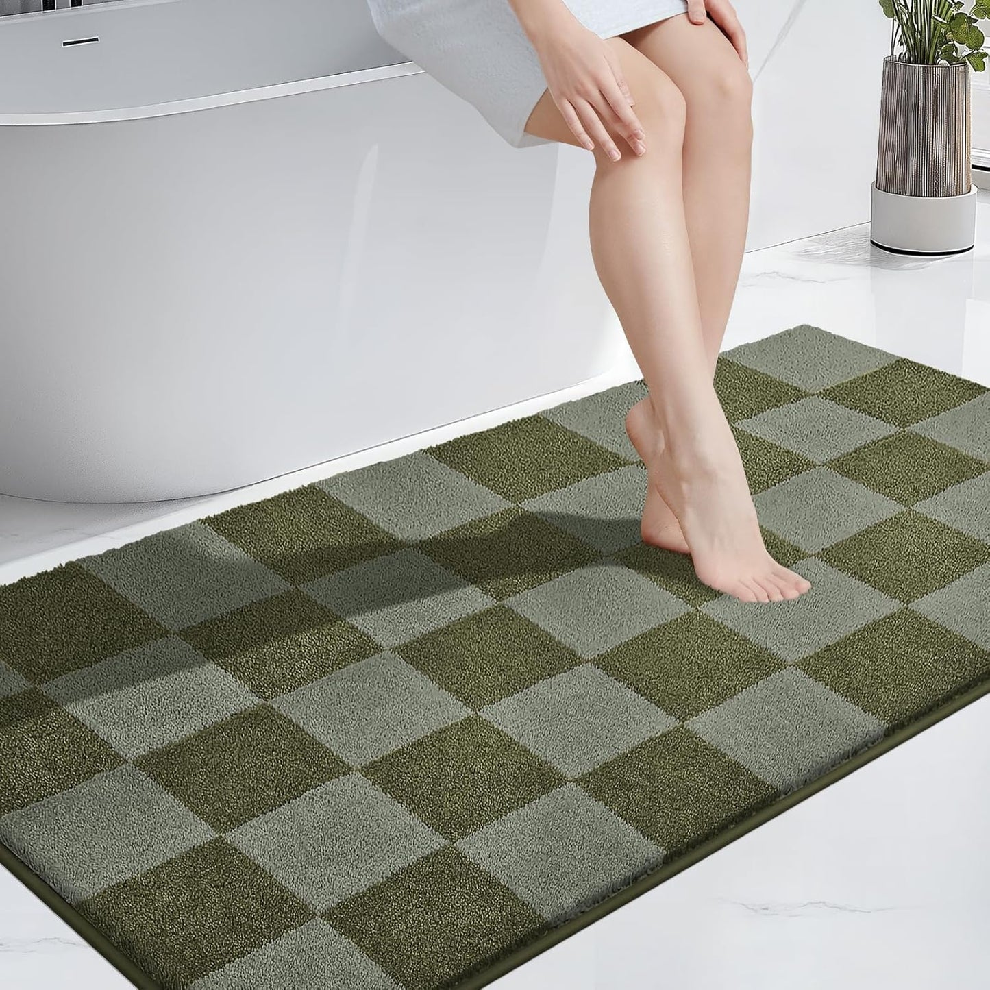 PURRUGS Bathroom Rug Non-Slip Machine Washable 30" x 60", Super Absorbent and Quick-Dry Bath Mat, Extra Soft and Plush Bath Rug for Shower, Bathtub and Sink, Sage Green & Olive Green